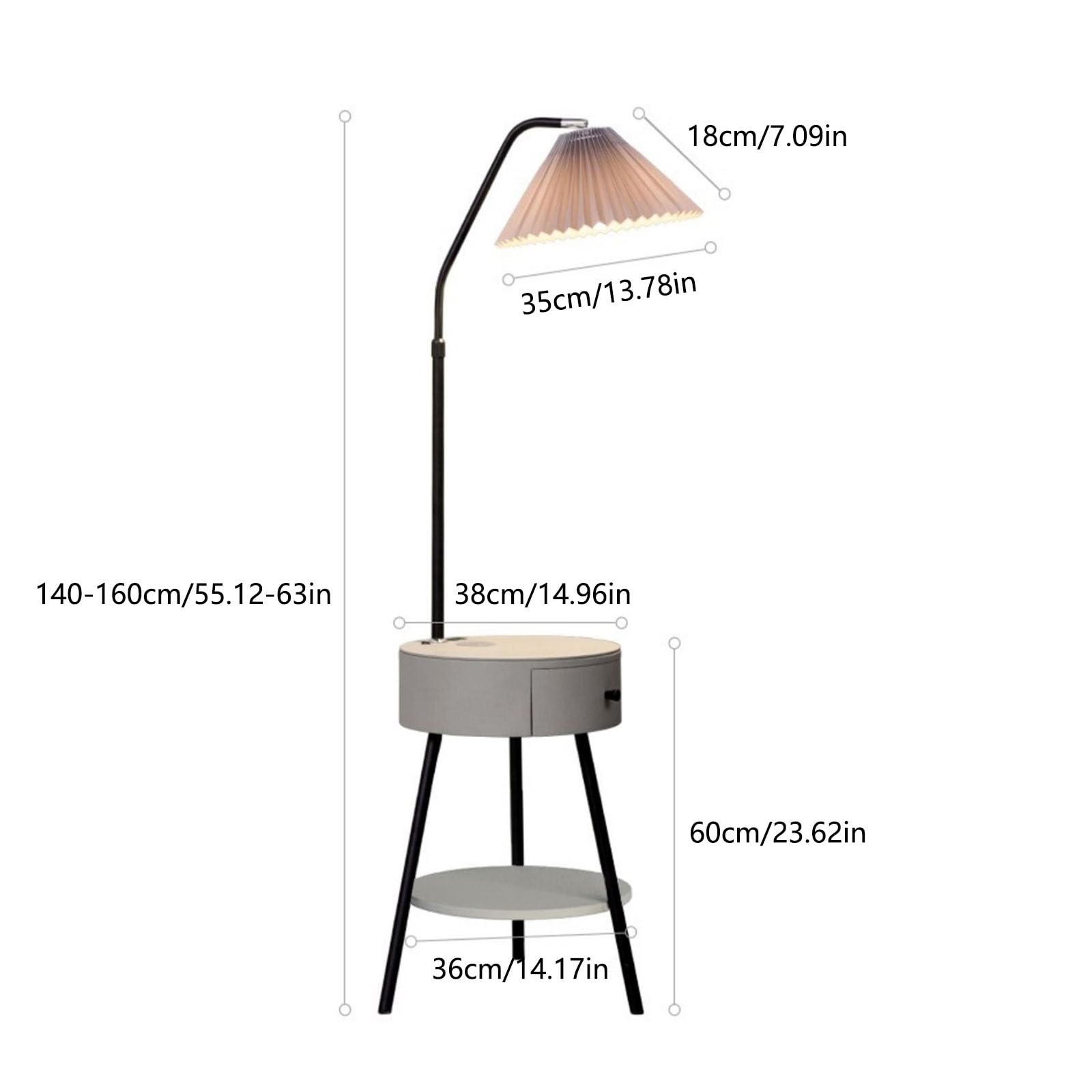 Lampy podłogowe Lampa podłogowa ze stołem, nowoczesna szafka nocna z połowy stulecia z portem ładowania USB i kloszem, stolik boczny z lampą podłogową do czytania(Biały)