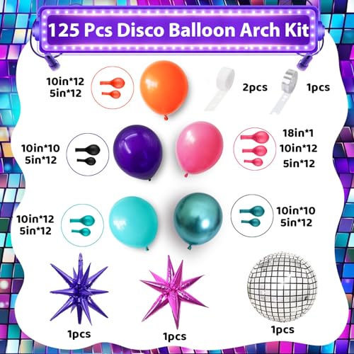 Disco Balloon Arch, 125 PCS 80s Balloon Arch Kit mit Hot Pink and Purple Teal Orange Metallic Green Balloons - Image 2