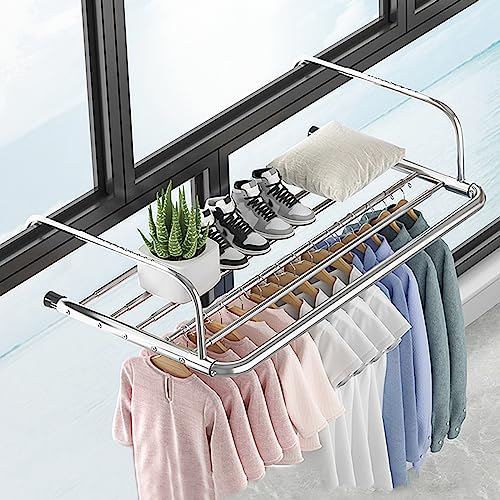 Genérico Tendedero de Interior Plegable y Extensible de Acero Inoxidable, tendedero Multifuncional para radiador con Gancho de Longitud Ajustable.