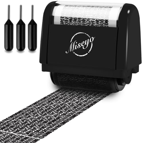 Miseyo Identity Theft Protection Roller Stamp Set - Black (3 Refill Ink Included)