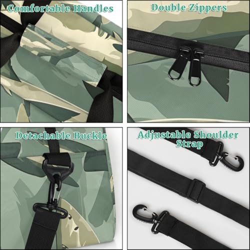 Vintage Camo Shark Gym Travel Duffle Bag for Women & Men with Front Zipper Pocket for Sports, Overnight, Weekender, Carry On,Workout & Dance Bag,18.9 * 8.7 * 10.6 in4