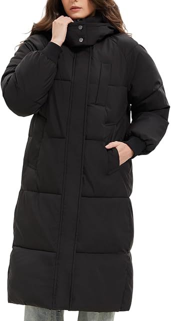 PUFFIT Womens Winter Coat with Hood Warm Waterproof Long Jacket Quilted Coat Female