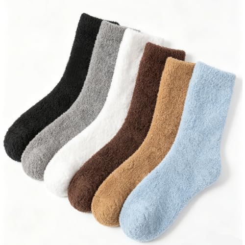 Image of 6 Pairs Women Fuzzy Socks Microfiber Warm Winter Sleep Fluffy Socks