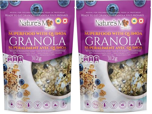Fabriqué au Canada - Nature's Mix Granola super-alimentaire avec Quinoa - Sans écrou - Fabriqués localement au Canada - Vegan, Granola super-alimentaire avec Quinoa, 312 Grams, violet clair