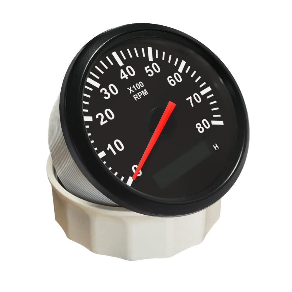 ELING Compteur de tours universel 8000 RPM Compteur de vitesse de yacht marin automatique avec rétroéclairage rouge 85 mm 9-32 V