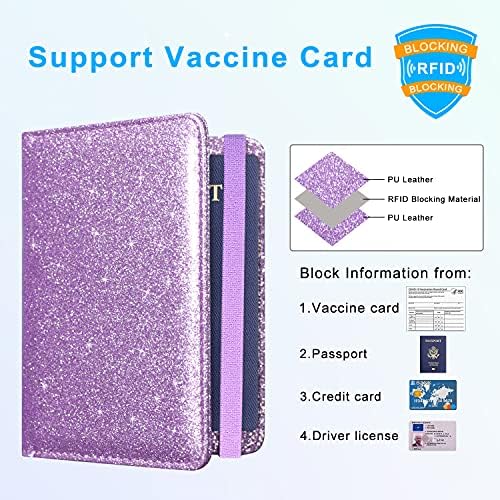 ACdream Passport and Vaccine Card Holder Combo, Cover Case with CDC Vaccination Card Slot, Leather Travel Documents Organizer Protector, with RFID Blocking, for Women and Men, Glitter Purple 3 ACdream Passport and Vaccine Card Holder Combo, Cover Case with CDC Vaccination Card Slot, Leather Travel Documents Organizer Protector, with RFID Blocking, for Women and Men, Glitter Purple