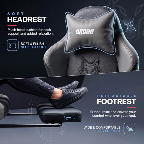 Image of DROGO Alpha-X Ergonomic Gaming Chair with Footrest | Premium PU Leather with 135 Recline | 2D Padded Armrest | Computer Chair for Study |Office Chairs for Work from Home With Neck Support(Black&Grey)