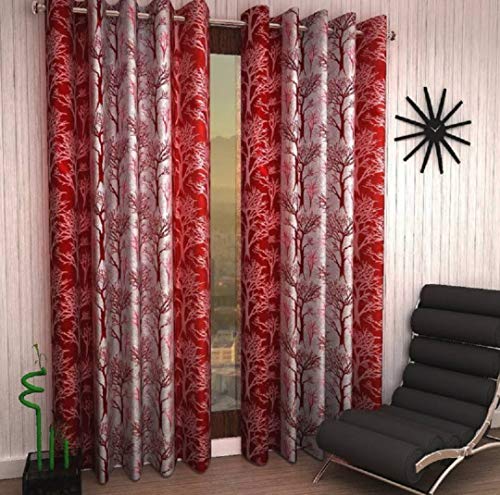 Image of Woah Polyester Floral Door Curtain Door Window Curtain Premium Polyester Weaved Parda Modern Parde for Living Room Bedroom Home Office Screens Eyelet Ring (7 Feet -Red1)