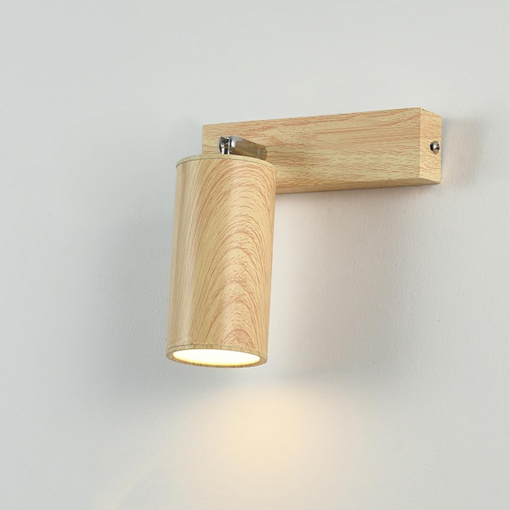 Lampa ścienna LED do sypialni, regulowana lampa do czytania na ścianie, lampka nocna do czytania z efektem drewna, 5 W, białe światło 6000 K, lampka do czytania zagłówka