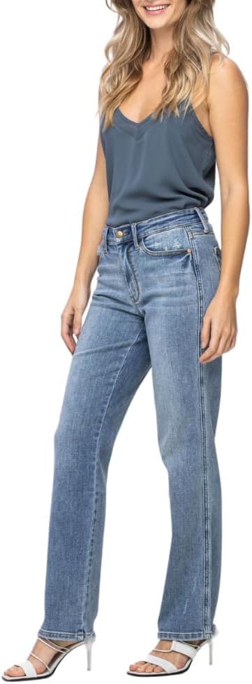 Judy Blue Women's Mid-Rise Cell Phone Pocket Dad Straight Leg Jeans 82540 (US, Numeric, 44, Regular, Regular, Blue) - Image 3
