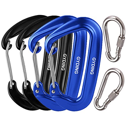GYDING Aluminum Carabiner, Climbing Outdoor Camping D-Ring Locking Spring Snap Keychain Clip Hook