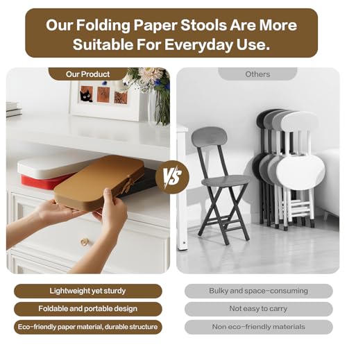 Image of 17 Inch Folding Stool 660lb Foldable Paper Stool, Eco-Friendly Kraft Paper Honeycomb Design Home Furniture Modern, Foldable to 1.2 Inch Round Foot Stool for Living Dining Room(Black)
