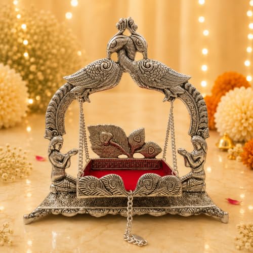 Image of CHHARIYA CRAFTS Metal Laddu Gopal Krishna Swing Jhula for Janmashtami Pooja, Decorative Bal Gopal Mandir Swing for Home Temple, Festival Decoration, Pooja Room Decor & Religious Gift
