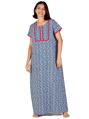 Image of Evolove Women's Cotton Long Maxi Night Gown Nighty Dress with Pocket & Stylish Button, Super Soft Comfortable (LNG-Button)