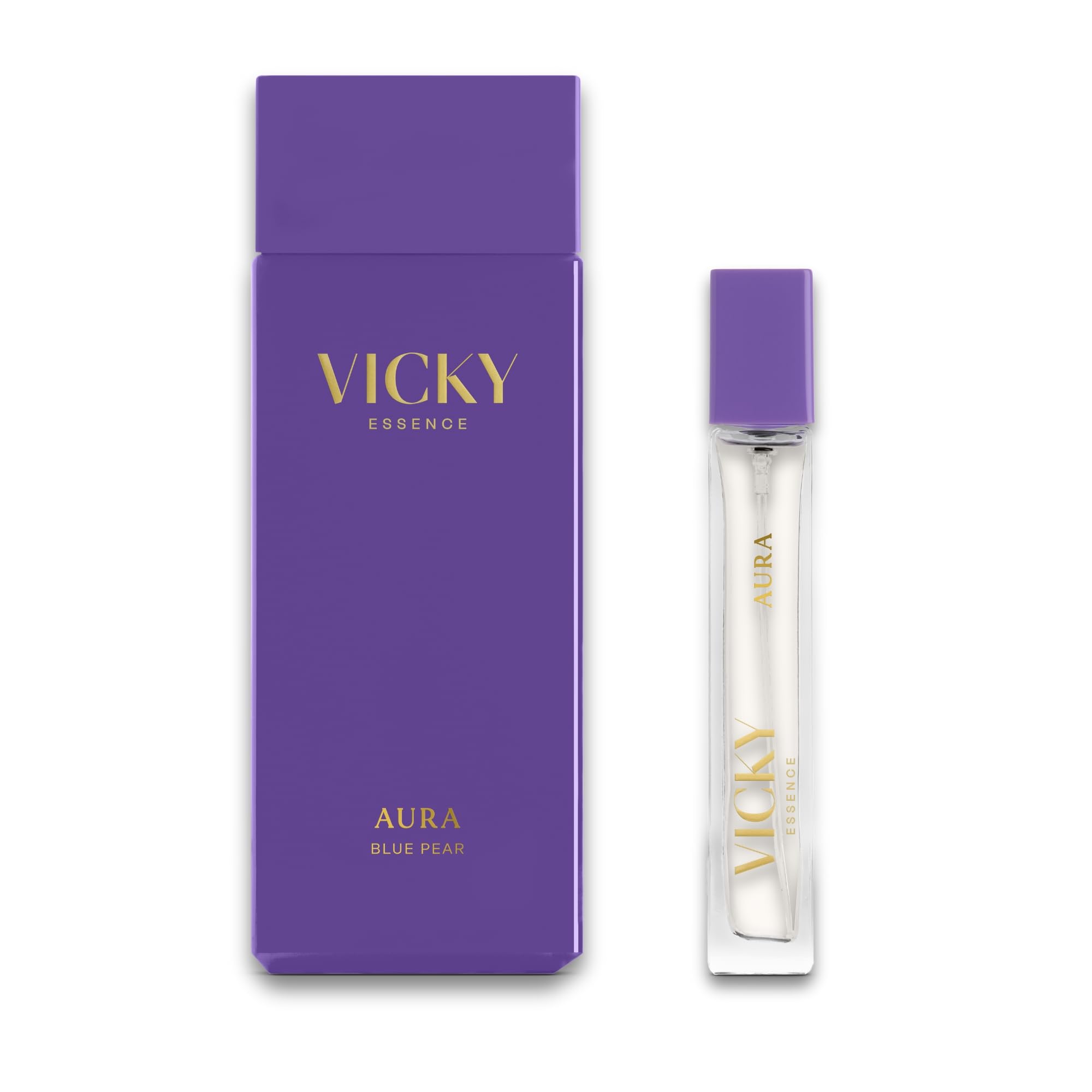 VICKY ESSENCE Eau de Toilette AURA 100ML+ EDT 20ml | Set de Perfume de Mujer | Fragancia Duradera | Vainilla y almizcle | Pera y flor de Naranjo