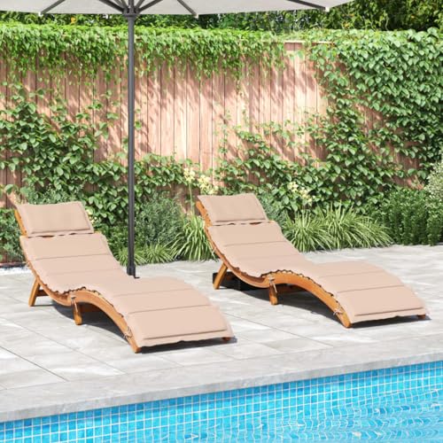 SooIarix Tumbonas de jardín de madera maciza de acacia (2 unidades, plegables, 184 x 55 x 65 cm, resistentes a la intemperie, cómodas para terraza y piscina)