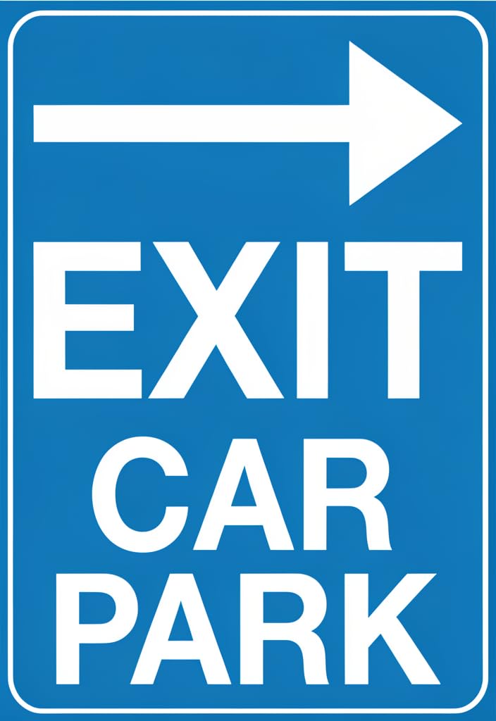 peiyeety Exit Car Park Tin Sign 12x8 Inch, Blue Metal Parking Direction Sign with Right Arrow, Vintage Wall Decor for Garage, Driveway, Parking Area, Office, Home Decor, Gift Idea
