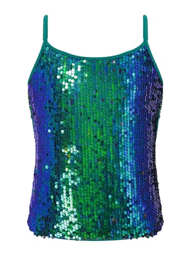 Choomomo Kids Girls One Piece Sequins Sleeveless Stretchy Dance Tops Street Dancing Gym Workout Dancewear Green 6 Years