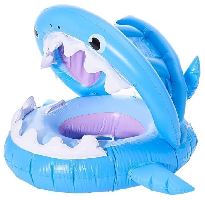 Baby Pool Float with Canopy Baby Swim Float Inflatable Swimming Ring with Adjustable Sun Protection Canopy Toddler Floaties with Seat and Handle Water Toys for Age 6-36 Months (D-Blue)
