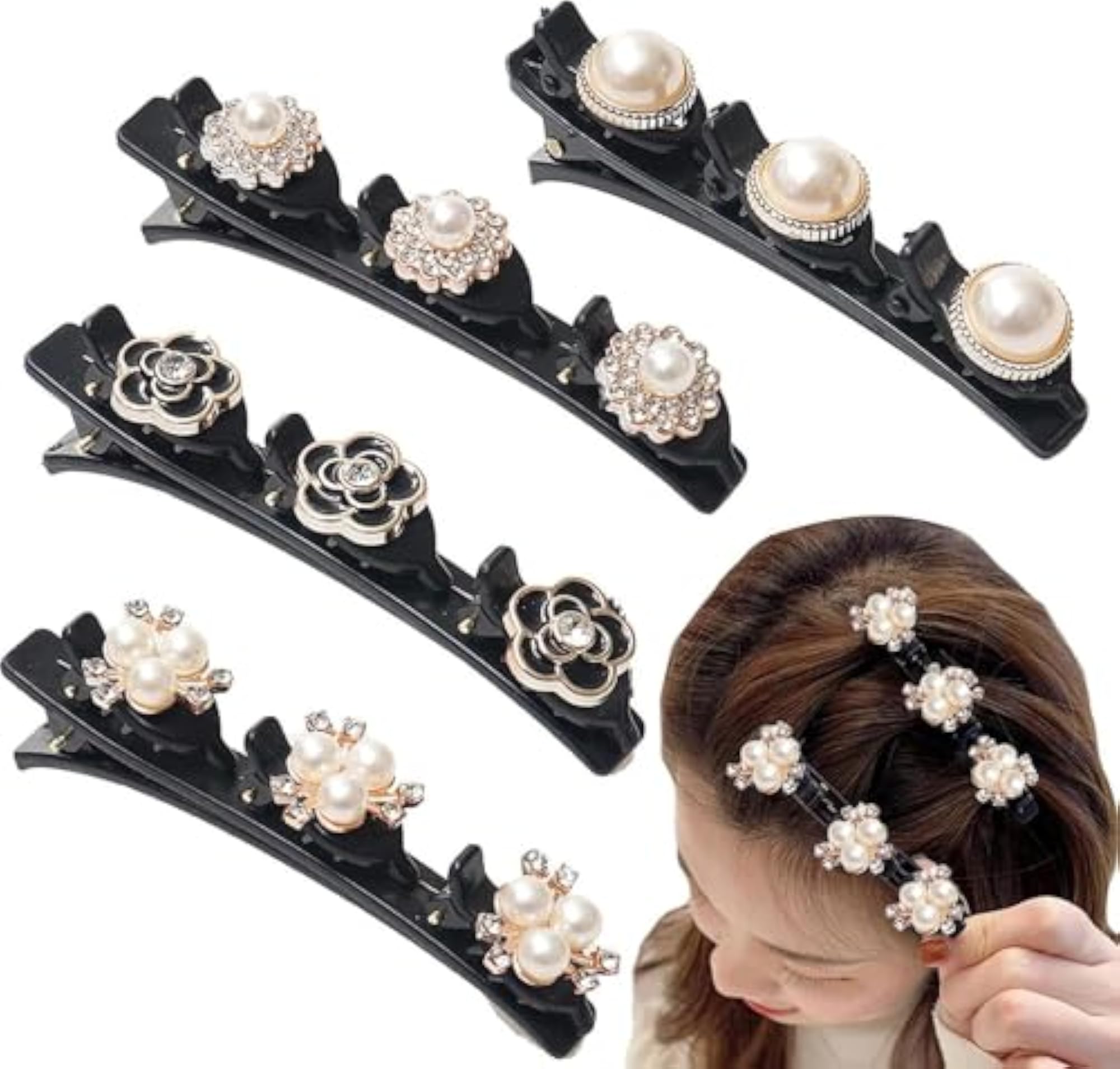 4-Pcs Sparkling Crystal Stone Braided Hair Clips