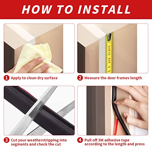 Fingwerk 40 Feet Rubber Weather Stripping Door Seal Strip, Self-Adhesive Backing D-Shape Door Weatherstripping For Door Frame Insulation Large Gap, Easy Cut To Size(Black) #TOP4