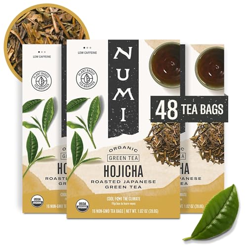 Numi Organic Hojicha Tea, 16 Tea Bags (Pack of 3), Roasted Japanese Green Tea, Caffeinated