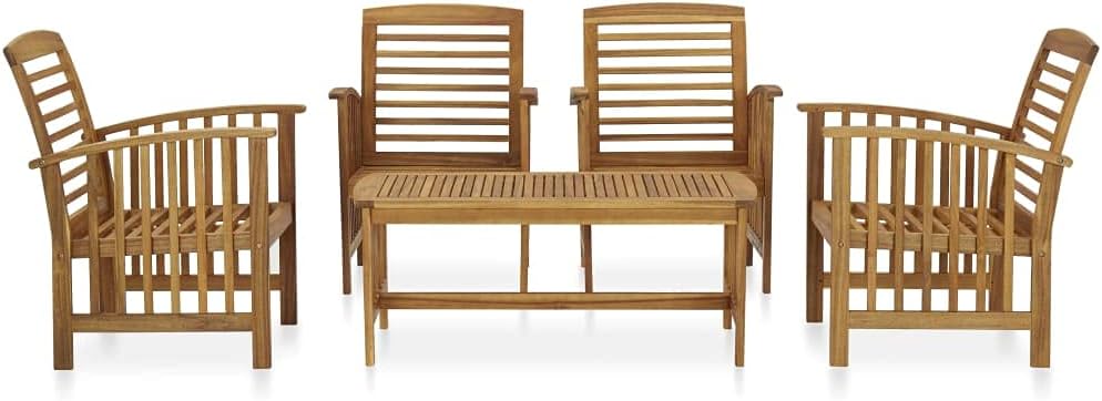 vidaXL Patio Furniture Set 5 Piece, Patio Bench Seat with Coffee Table, Wooden Dining Set for Garden Balcony Porch, Solid Wood Acacia