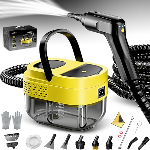 Image of Steam Cleaner,15s Heat-Up,1.6L Tank,3-Level Adjustable Handle,2500W Steamer for Cleaning,Portable Steamer for Cleaning with 16PCS Accessories,Steam Cleaner for Home,Grout,Tile,Couch,Car,Dirt,Grease