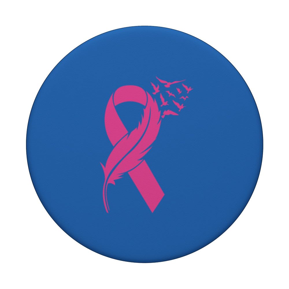 Ribbon Breast Cancer Tee Graphic PopSockets Swappable PopGrip, Black - Image 3