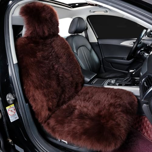 Image of OGLAND Fluffy Sheepskin Car Seat Cover for Soft Natural Wool Cushion Pad
