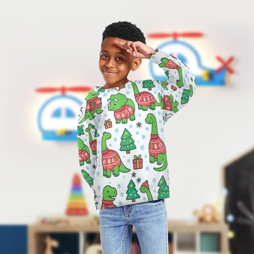 JUNZAN Christmas Dino Snowflakes Big Boys Hooded Sweatshirt Long Sleeve Kids Pullover Hoodie Athletic 4T4