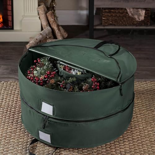 Bolsa para coronas navideñas de 30 pulgadas verde de doble capa 4