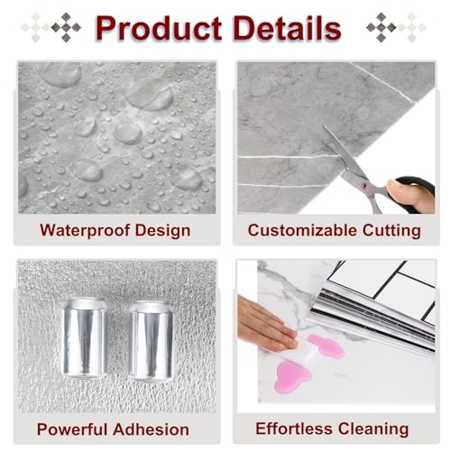 QUARKZMAN 20 Stück Peel-and-Stick-Marmorfliesen, wasserdichte Wandverkleidungsrückwand, 12x12 PVC Peel-and-Stick-Duschfliesen für Badezimmer, Küche, Wohnzimmer, Thunder Grey Design