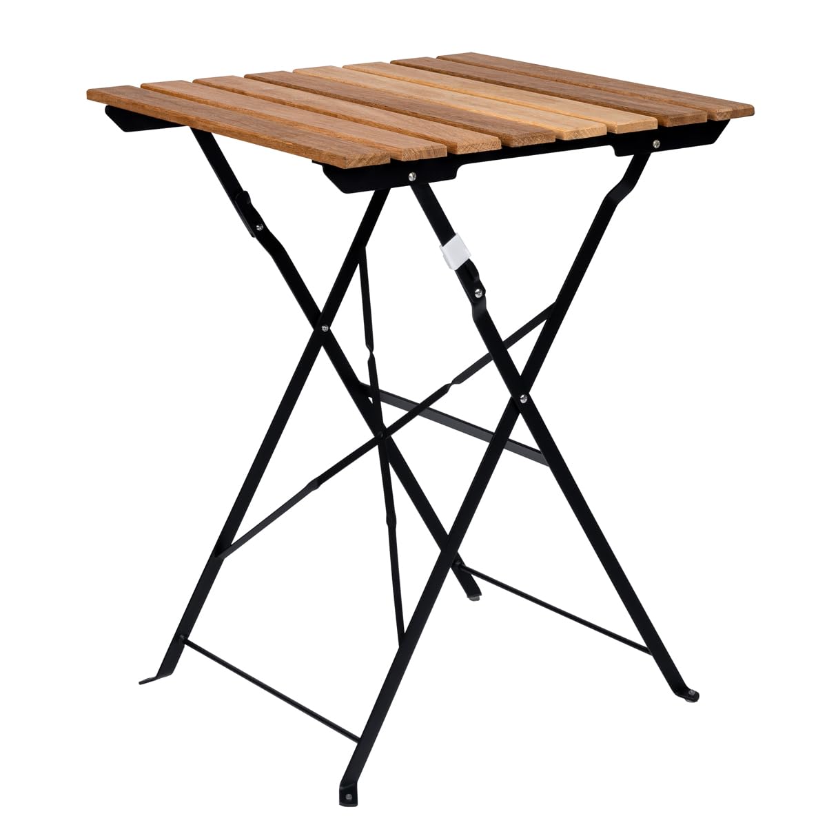 Set de 3 Muebles de Mesa y 2 Sillas, Jardín, Exterior, Plegables, Metal y Madera, para Terraza Estilo Retro, Estructura de Acero, tipo Bistró, Patas Antideslizantes, Balcones Pequeños, Terrazas