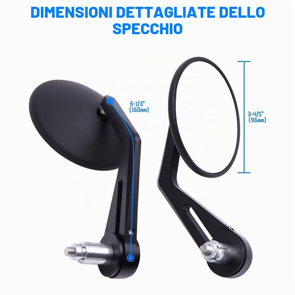 DREAMIZER Specchietto moto, 7/8" 22mm Omologati moto retrovisore laterale per manubrio per CB1000R CB400 MT07 MT09 Z1000 XSR 700 Cafe racer