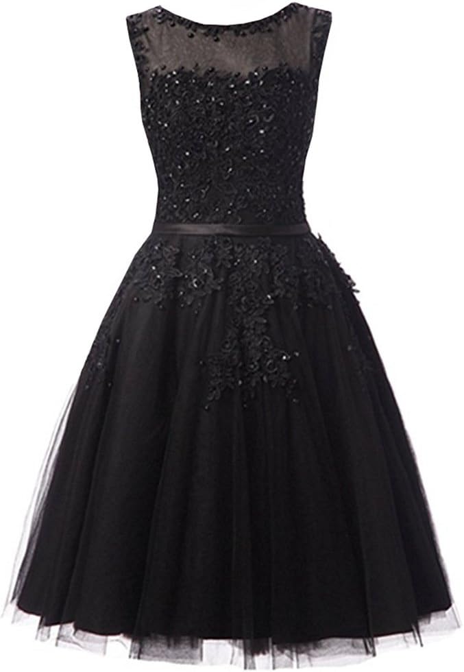 Women's Knee Length Tulle Lace Appliques Hollow Homecoming Dress