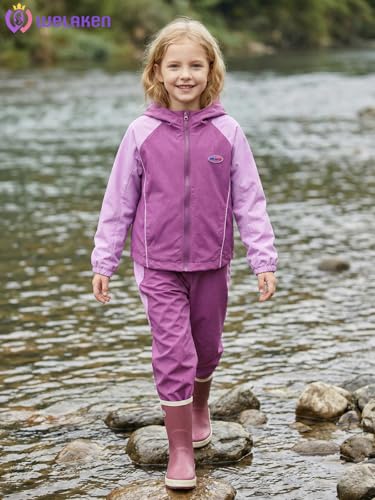 Image of WELAKEN Lightweight Jacket for Girls Kid Teen Waterproof Windbreaker Hooded Rain Coats with Pockets
