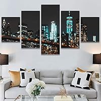 SIGNWIN 5 Panel Canvas Wall Art City Illuminations for Home Decorations Ready to Hang - 60