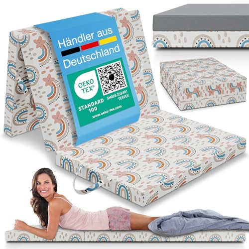 ELONEO Klappmatratze 75x200 cm, 8 cm hoch, Gästematratze klappbar, Faltmatratze, Faltbare Matratze, Bandscheibenwürfel, Reisematratze, Gästebett...