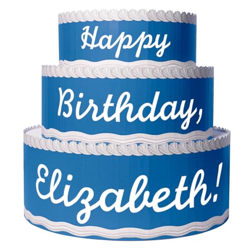 Anderson's Blue & White Personalized Pop-Out Birthday Cake, Life-Size Faux Cake with Fun Font, Custom Name, Surprise Reveal Prop for Milestone Parties, Photo Ops, Store or Business Events, 4'x4'