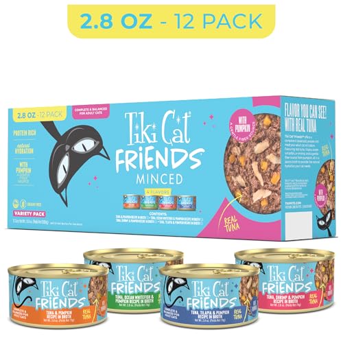 Image of Tiki Cat Friends Wet Cat Food, Tuna Variety Pack, 2.8 oz. Cans (12 Count) | Complete and balanced nutrition, flaked fish texture, for adult cats