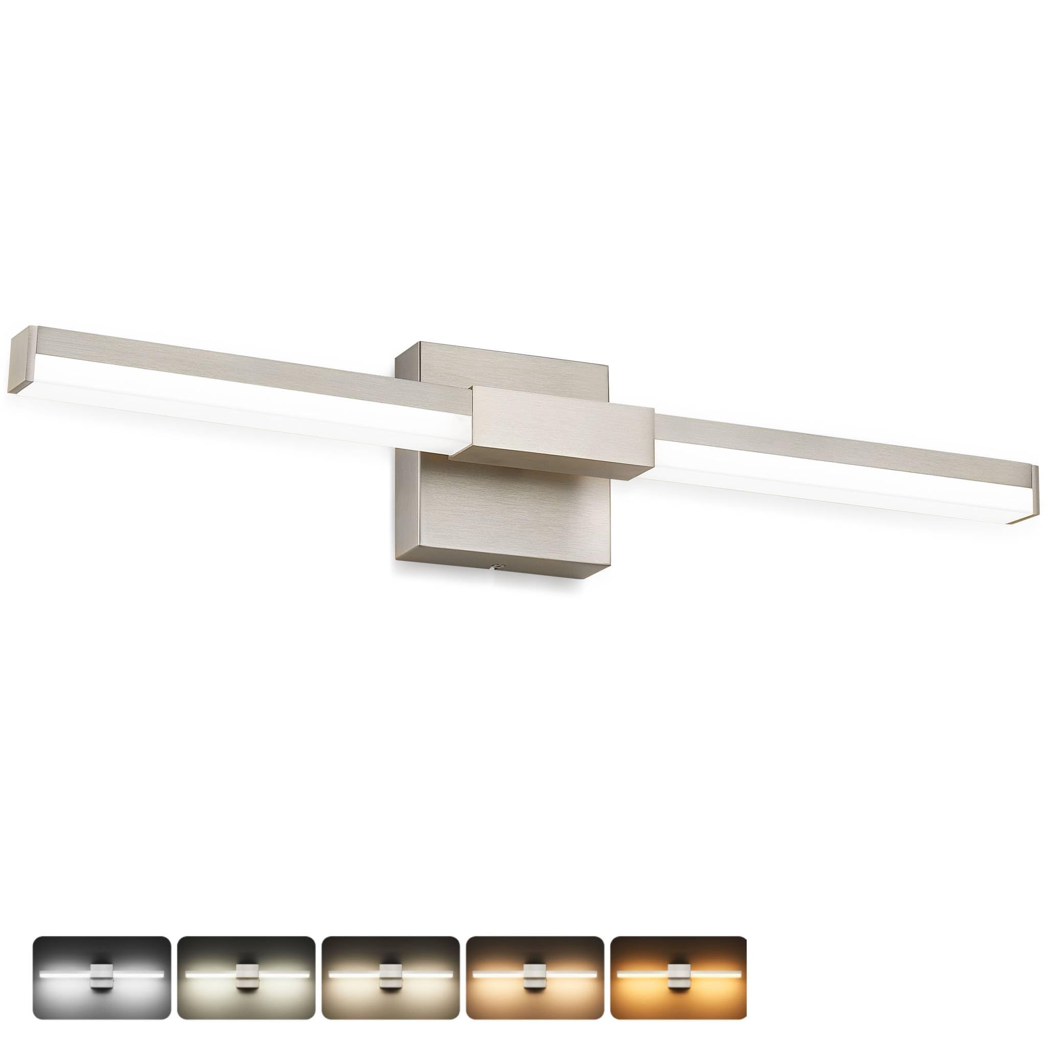 SOLFART Bathroom Lights Over Mirror 5CCT: Brushed Nickel 24-Inch Dimmable Four-Way Adjustable Bathroom Vanity Light ETL IP44 S6009-7
