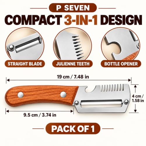 Image of Vegetable Peeler for Kitchen with Stainless Steel Single Blade, Wooden Handle Fruit and Vegetable Peeler Tool with Bottle Opener Function, Manual Peeler for Daily Cooking Use