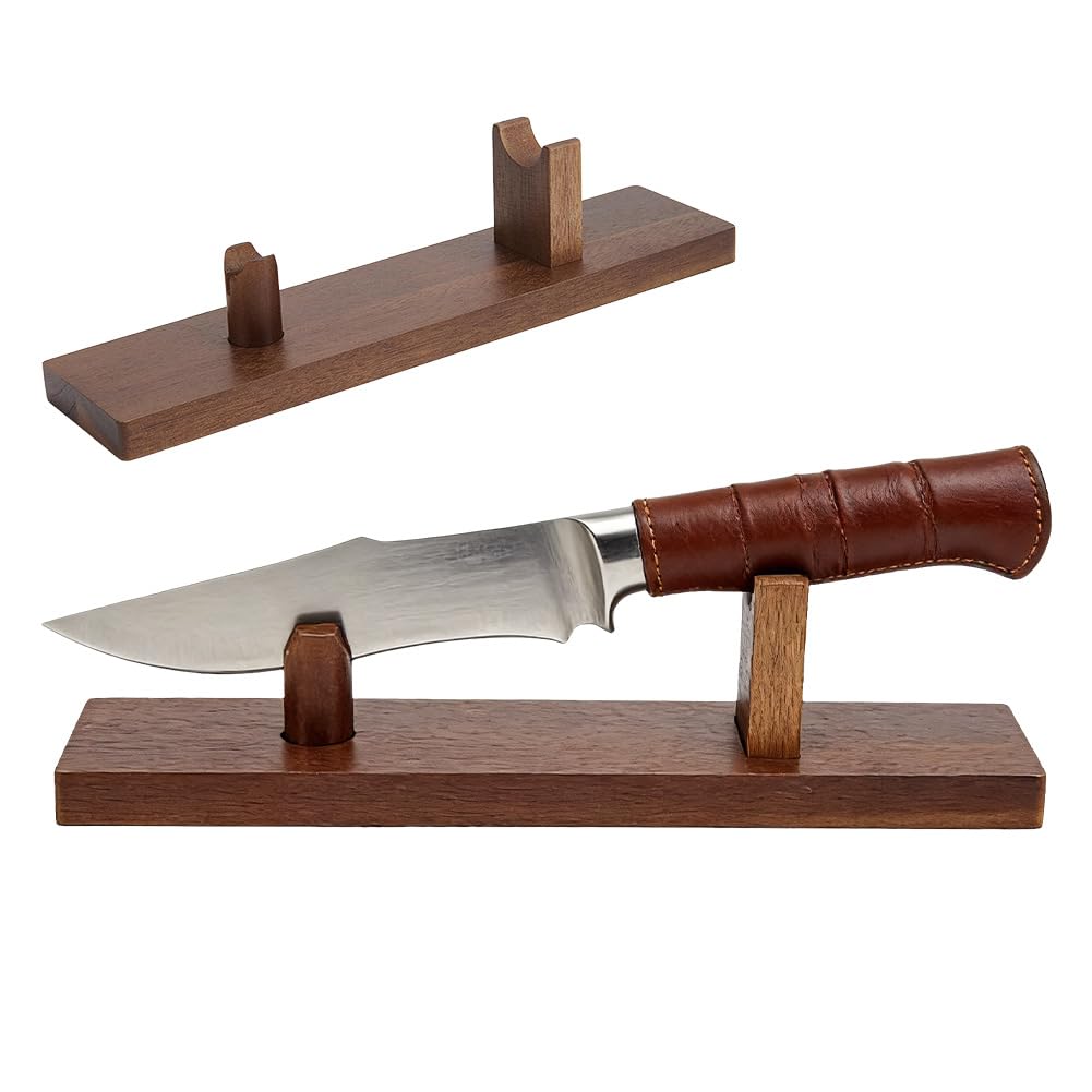UNICRAFTALE 1 portacoltelli in legno, marrone, supporto unico per collezione di coltelli, astuccio per coltelli fissi, organizer per coltelli, borsa, per cucina, soggiorno, rustico, casa, 27 x 6,5 x 7