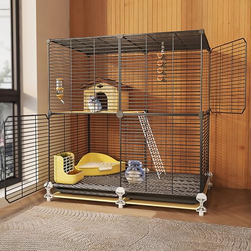 Cage chinchilla en métal 3 niveaux | Grande cage petits animaux avec roues et maille serrée