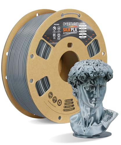 Image of OVERTURE Silk PLA Filament 1.75mm, Clog-Free Shiny, Metallic Shine 3D Printer Filament, 1kg Spool (2.2lbs), Ideal for Cosplay Jewelry & Home Decor (Silk Chrome Gray)