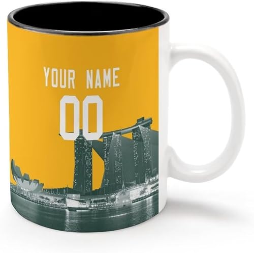 Miniatura 1 de Taza de café personalizada, taza de fútbol de cerámica, vista nocturna de la ciudad, número de nombre personalizado, para fanáticos del deporte,