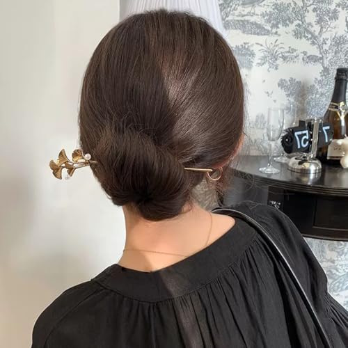 Image of 2Pcs Chinese Hair Pin, Hair Stick for Bun, Ginkgo Leaf Plum Blossom Branch Hair Sticks, Juda Pins for Hair Bun, Hair Accessories for Women, Perfect for Weddings, Parties, Cultural Events