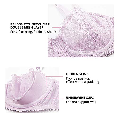 Image of DOBREVA Women's Sexy Lace Push Up Plus Size Bra Sheer Balconette Underwire Unlined