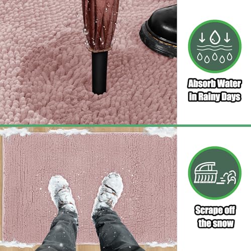 IM HOME Chenille Absorbent Outdoor Doormat 48" x 30", Washable Muddy Door Mats for Dog Non Slip Indoor Doormat Dog Mat for Muddy Paw Front Inside Doormats for Entryway Dusty Pink
